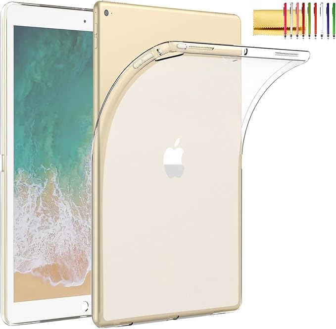 Translucent Slim Case for iPad Pro 12.9" 1st / 2nd Generation (2015/2017) - Flexible Smooth TPU + Frosted Inner Layer Anti-Scratch Matte Clear Silicone Lightweight iPad Basic Cover