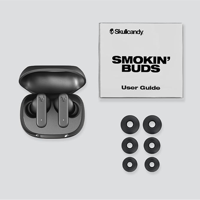 Skullcandy Smokin’ Buds Wireless Earbuds, Bluetooth Headphones, Noise Isolating Fit, Up to 20 Hours Battery, IPX4 Sweat and Water Resistant, Microphone for iPhone Android - True Black
