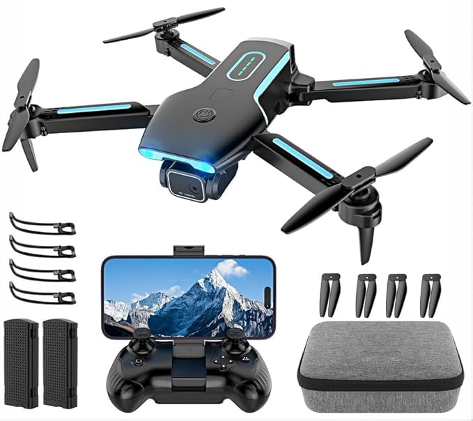 Drone with Camera, 1080P FPV Foldable Drone with Brushless Motor, One Key Take Off/Land, Altitude Hold, 360° Flip, Gravity Control, 2 Batteries, 3 Speeds Mini Drones for Kids Beginners