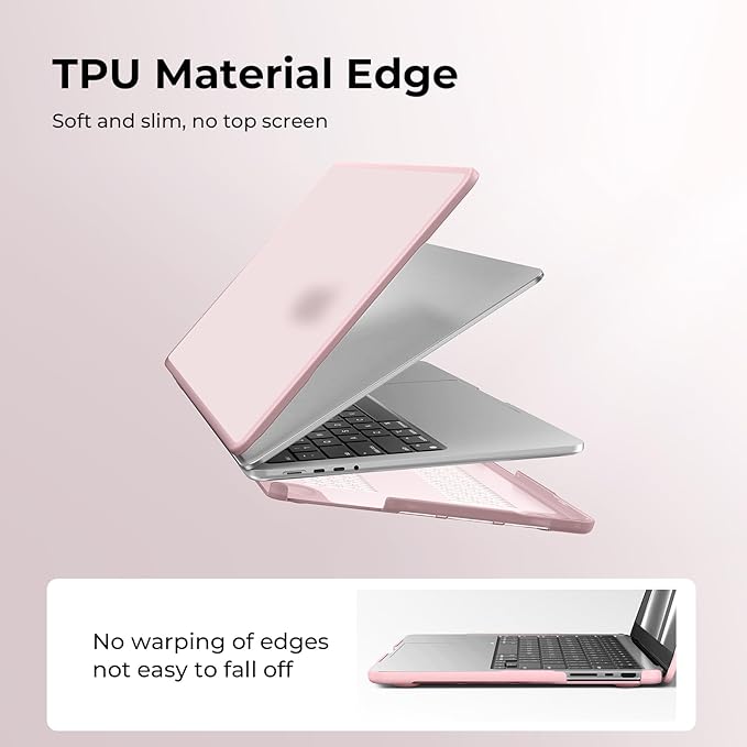 BlueSwan Anti-Cracking Hard Shell Case Compatible with MacBook Pro 14-inch M5 2026 2025-2021 Release M4 M3 M2 M1 Pro/Max Chip, Anti-Fingerprint Soft TPU Bumper, Frosted Pink