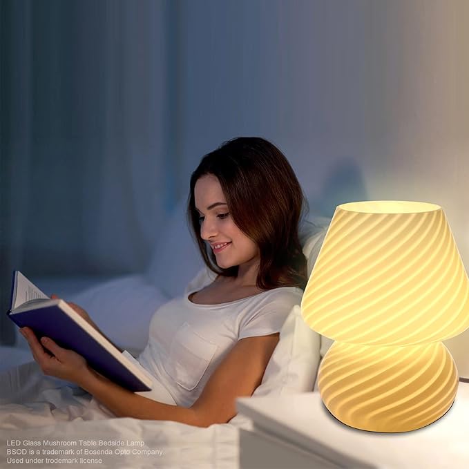 BSOD Mushroom Lamp, Glass Bedside Night Green Table Lamps Murano Vintage Small Nightstand Desklamp Swirl Light for Home Decor, Living, Bedroom, Gift (Stripe Green)
