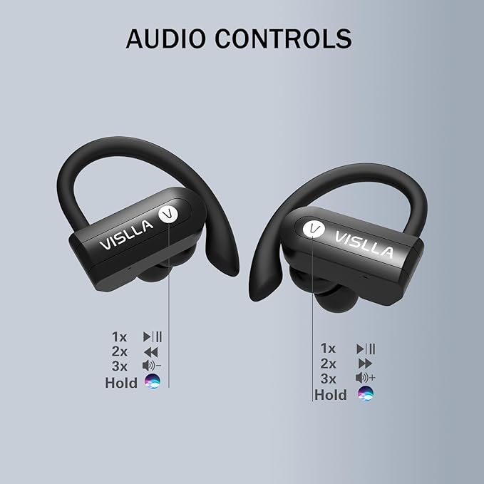 Vislla Wireless Earbuds, Bluetooth Earbuds with Earhooks Over Ear, 82H Long Battery Life,HiFi Running Headphones with Mic,PU Leather Charging Case,Waterproof Sport Ear Buds for Android Gym Working Out