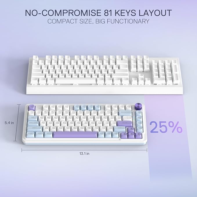 Redragon K673 MAX 75% Wireless Gasket RGB Gaming Keyboard, 3-Modes 81 Keys PBT Compact Mechanical Keyboard w/Hot-Swap Socket, Dedicated Knob Control & 5-Layer Noise Dampening, Custom Linear Switch