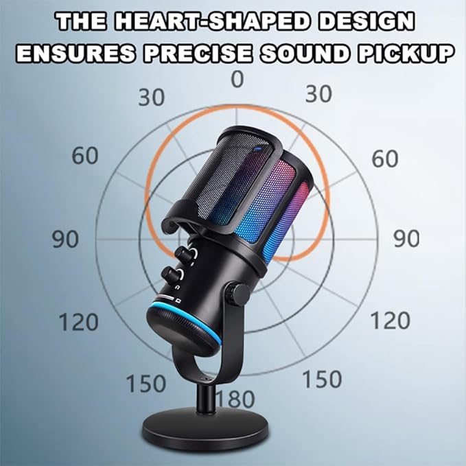 UP-S Condenser Microphone for Gaming PC/PS5 - RGB USB with Noise Cancellation & Tap-to-Mute - Triple-Knob Control Desktop Stand Mic for Streaming, Podcasting YouTube Black