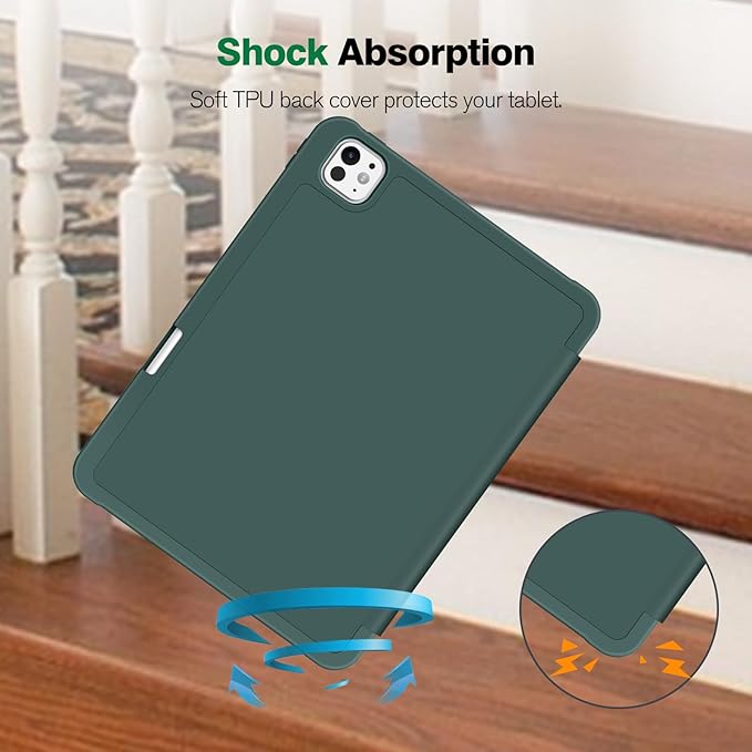 Fintie SlimShell Case for iPad Pro 11-inch (M5) 2025 / (M4) 2024 - [Built-in Pencil Holder] Soft Flexible TPU Protective Stand Back Cover, Midnight Green