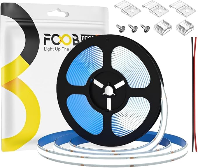 16.4FT IP65 Waterproof COB LED Strip 6000K 480LEDs/m Flexible High Density Uniform Bright LED Lights 9W/m, Dimmable 8mm DC24V COB Strips for Home Indoor Decoration, NO Power and Controller
