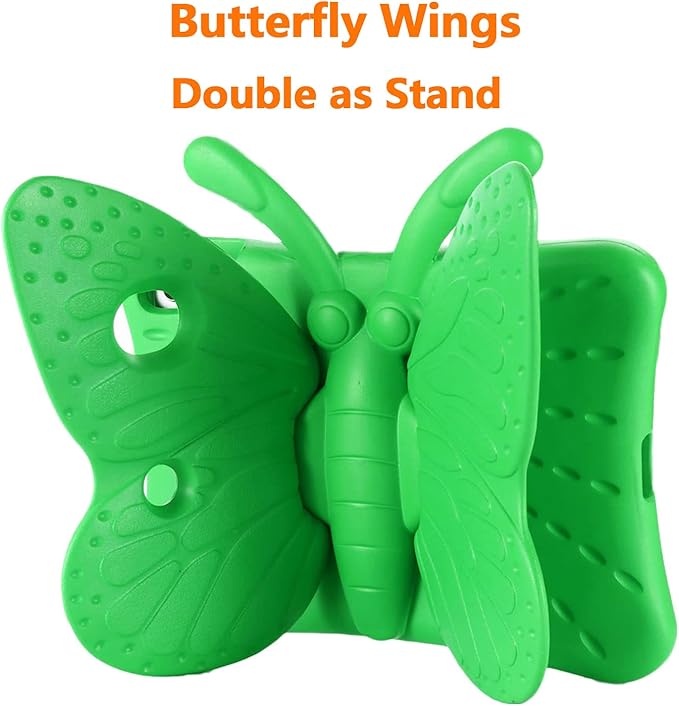 iPad 9th 8th 7th Generation Case Kids Girls, Cute Butterfly Shockproof EVA Foam Super Protection Stand Cover for iPad 2021 2020 2019 10.2" and iPad Air 3 Pro 10.5" - Green