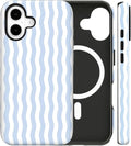 Magnetic for iPhone 17 Case Cute Wavy Stripes Phone Case, Shockproof Slim TPU and Hard PC Protective Phone Cover Compatible with MagSafe Designed for Women Girls, Blue
