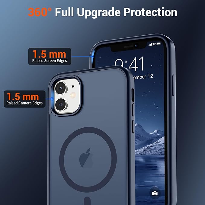 SUPFINE Magnetic for iPhone 11 Phone Case (Compatible with MagSafe) (Military Grade Drop Protection) Translucent Matte Shockproof Phone Cover,Dark Blue