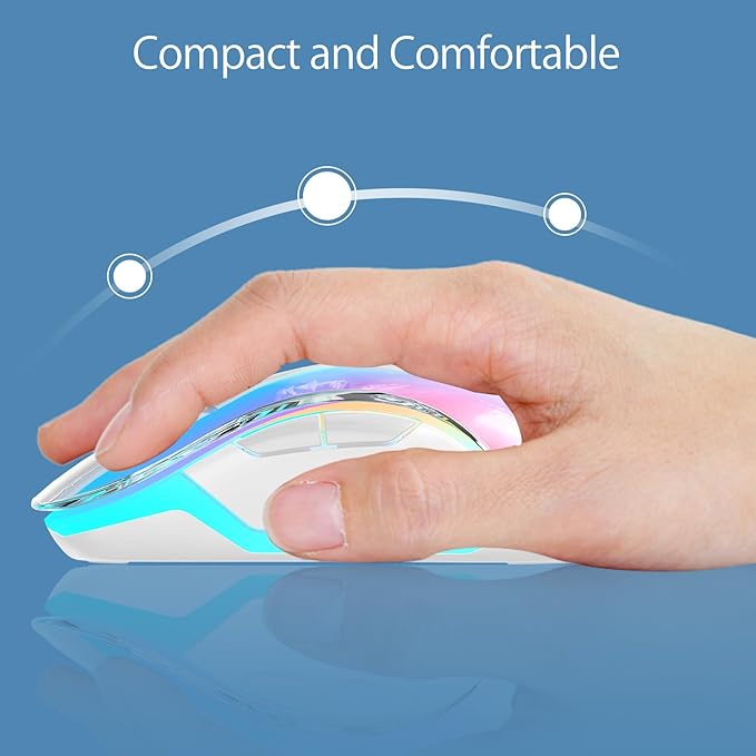 memzuoix 2.4G Wireless Mouse with Customizable Cover & 9-Color LED - Rechargeable Ergonomic, 1400 DPI, 5 Buttons, USB Receiver for PC/Mac - Blue