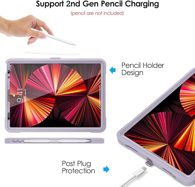 DTTO for iPad Pro 11 inch Case 2022(4th Gen)/2021(3rd Gen), [Screen Protector] Dual Layer Full Body Protection Cover with Pencil Holder, Also Fit iPad Pro 11'' 2020&2018/iPad Air 5/Air 4 - Taro Purple