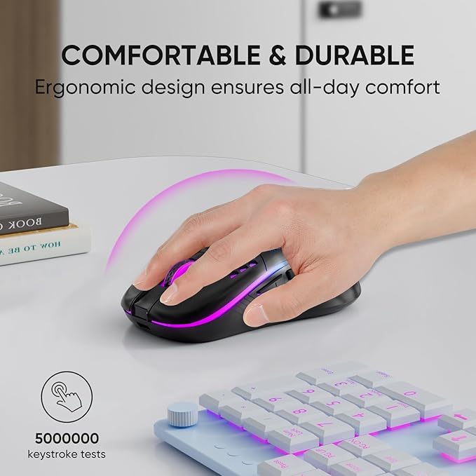 MELOGAGA Wireless Gaming Mouse Honeycomb 2.4G USB Cordless Mouse RGB Rechargeable PC Game Mice with 7-Color LED Lights，4 Adjustable DPI for Windows Laptop Desktop Computers (Black)