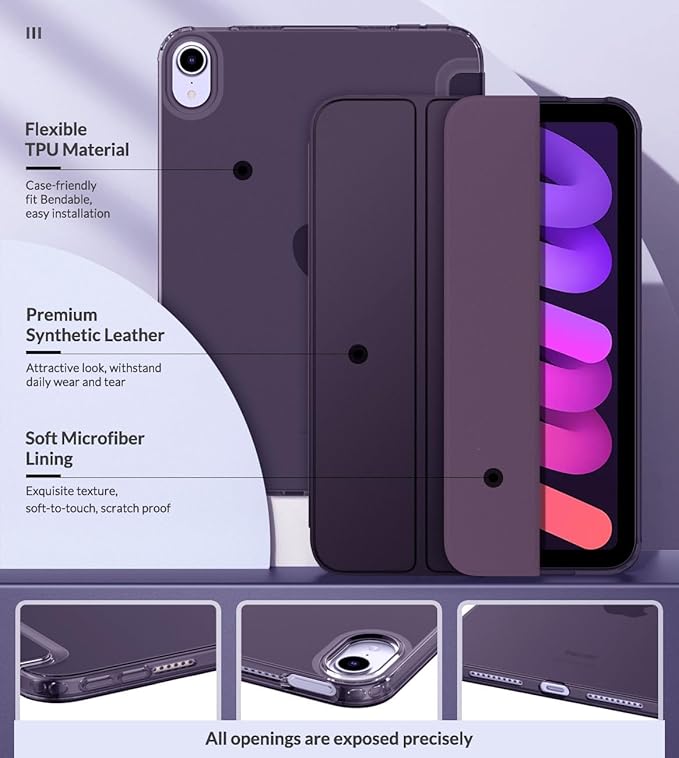 MoKo Case Fit New iPad mini 7 (A17 Pro) 2024, iPad mini 6th Generation Case 2021 (8.3-inch), iPad mini 6 Case, Soft TPU Translucent Frosted Back Cover Case for iPad mini 7th, Dark Purple
