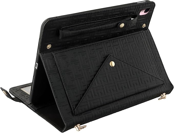 Handbag Case for iPad 7th/8th/9th Genertaion, iPad Air 3 2019/Pro 10.5 Inch Cover, Elegant Crossbody Folio Stand Wallet Case w/Pen Holder, Card Slots, Hand Strap, Shoulder Strap, Black