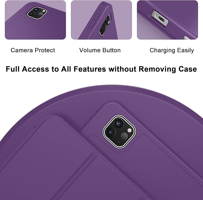ZryXal iPad Pro 11 Inch Case (M5) 2025/ (M4) 2024 (Model: A2836/A2837/A3006), Trifold Stand Smart Cover with Pencil Holder and Soft TPU Back, Auto Wake/Sleep (Dark Purple)