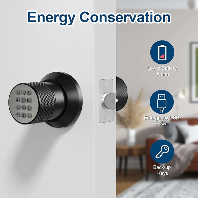 FITNATE Door Knob with Keypad,Digital Door Lock for Keyless Entry,Electronic Door Lock with Spare Keys,Auto Lock, Anti-Slip Handle, Easy to Install for Bedroom,Home and Office