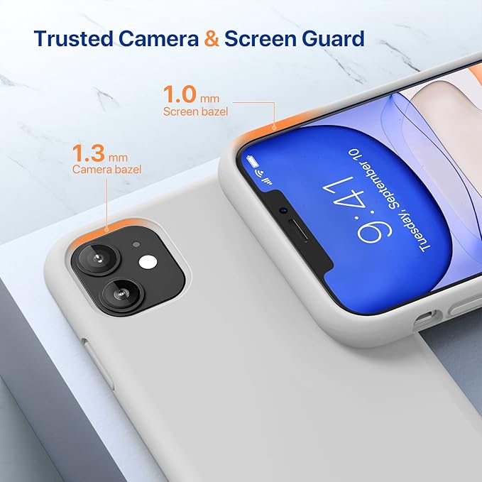 Miracase Designed for iPhone 11 Phone Case, with Screen Protector, Liquid Silicone Gel Rubber Full Body Drop Protection Shockproof Cover Phone Case for iPhone 11 6.1 inch, Moonlight White