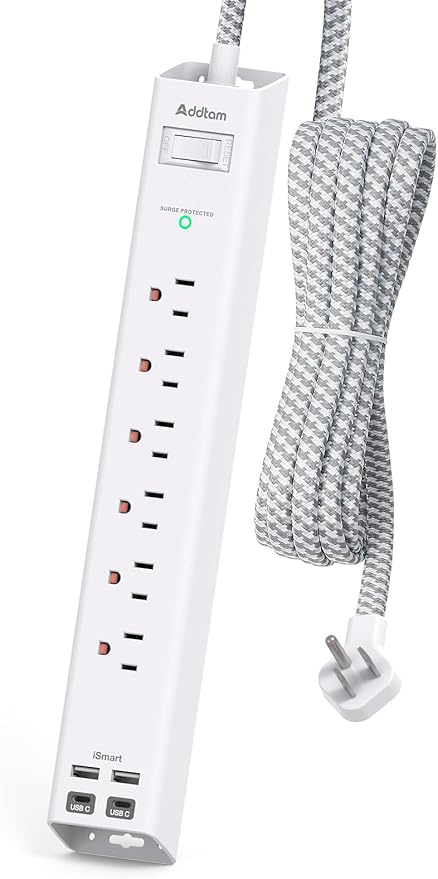 Power Strip Surge Protector with USB C - Flat Plug Extension Cord with 6 AC Outlets 4 USB (2 USB C), Wall Mount, 5ft, 1080 J, Multi Plug Outlet Extender for Home Office Dorm Room Essentials