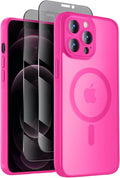Symcele Designed for iPhone 12 Pro Max Case, Compatible with MagSafe, with Privacy Screen Protectors X2, [Camera Protection] [15FT Military Drop Protection] Shockproof Phone Case, 6.7", Hot Pink