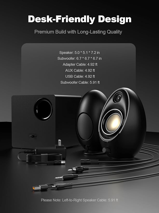 Bluedee Computer Speakers with Subwoofer, 2.1 PC Speakers with Deep Bass and 80W Peak Power, Adapter Powered, Bluetooth 5.4 & USB/USB-C/AUX-in, RGB Desktop Speakers for Computer, Laptop, Monitor