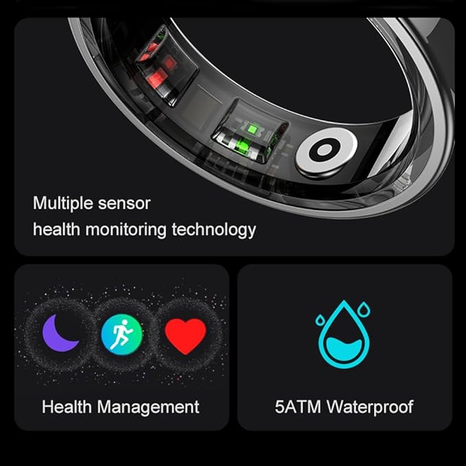 Curved Design Smart Ring Fitness Tracker, Gesture Remote Control Activity Sport Record Sleep Quality Heart Rate SpO2 Skin Temperature Monitoring (Black, #10)