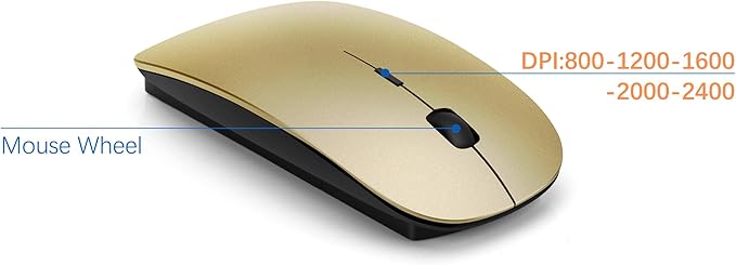 Wireless Keyboard and Mouse Ultra Slim Combo, TopMate 2.4G Silent Compact USB 2400DPI Mouse and Scissor Switch Keyboard Set with Cover, Batteries Included, for PC/Laptop/Windows/Mac - Gold Black