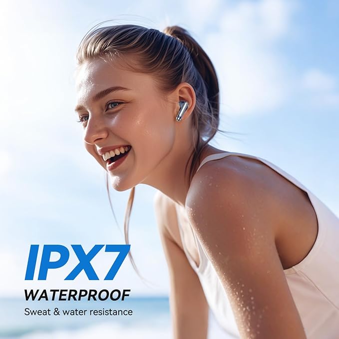 Wireless Earbuds, Bluetooth 5.4 Headphones HiFi Stereo with 4 HD Mic, 50H Playtime Bluetooth Earbuds with LED Display, IPX7 Waterproof Wireless Earphones, Touch Control Ear Buds,USB-C Blue