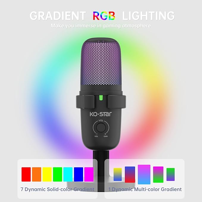 Pro USB Microphone for PC/PS5/Mac - Gaming, Streaming & Podcast Studio Mic with Omnidirectional Sound, RGB Lighting, Quick Mute, Noise Cancellation - Includes Pop Filter, Shock Mount, Boom Arm