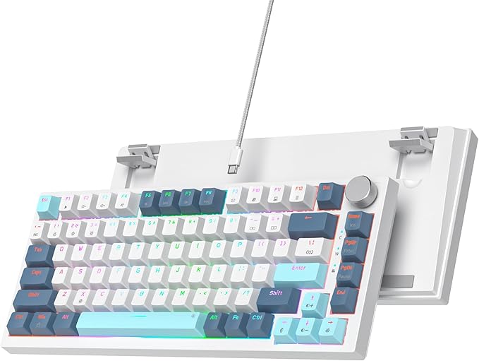 75% Wired Creamy Keyboard, Hot Swappable Mechanical Gaming Keyboard with Gasket Mounted, RGB Backlit, Red Switch, Knob Control for Win Pc Laptop(82White)