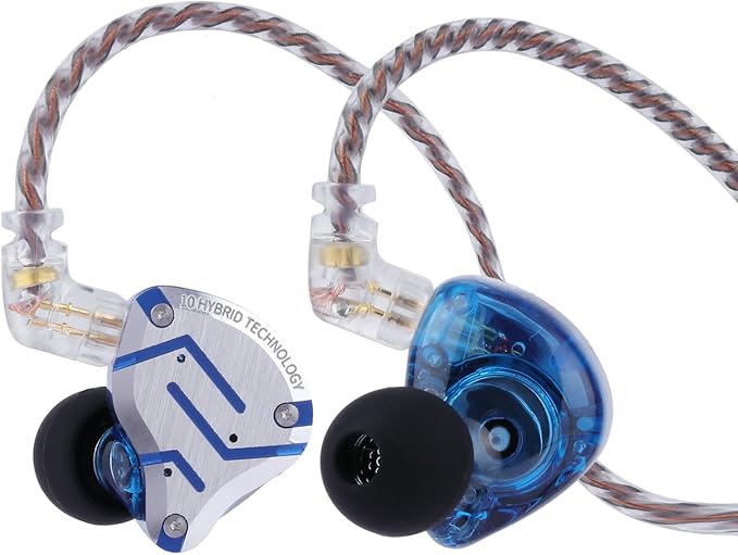 Linsoul KZ ZS10 Pro, 4BA+1DD 5 Driver in Ear Monitor, HiFi Wired Earbuds, Gaming Earbuds, Hybrid IEM Earphones with Stainless Steel Faceplate, Detachable Cable for Musician(Without Mic, Glare Blue)