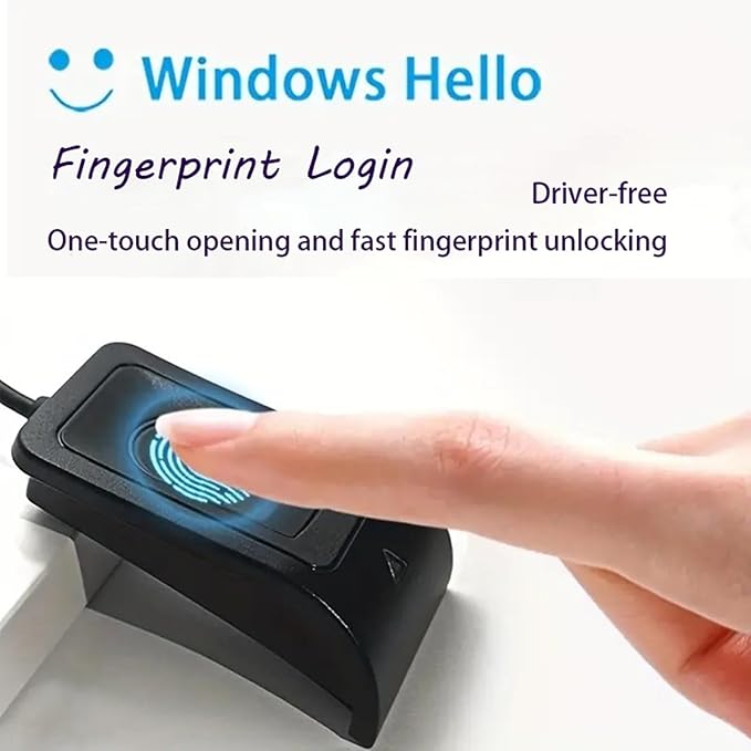 USB Fingerprint Reader for Windows 10 Hello, Biometric Fingerprint Scanner, High Security 508DPI Password Free Operation for PC Login & Office File Encryption