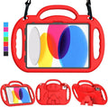 Kids Case for iPad 11th Generation (A16) 11" 2025 & 10th Gen 10.9" 2022 & iPad Air 11" 2025/2024 & Air 5th/4th Gen & Pro 11, Durable Protective Cover with Shoulder Strap Handle Stand, Red