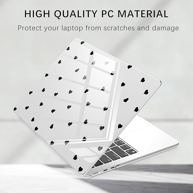Compatible with MacBook Pro 13 inch Case M2 2025, 2024-2016 A2338 M1 A2251 A2289 A2159 A1989 A1708 A1706, Cute Black Love Heart Protective Hard Shell Clear Cover for Mac Pro 13