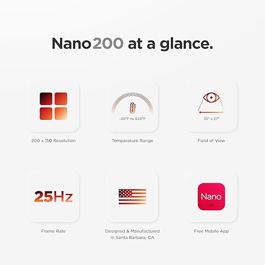 Seek Thermal - Nano 200 Thermal Camera for Apple iOS with Lightning Connector, iPhone Thermal Camera, High Resolution 200 X 150 Thermal Imager, 25hz Imaging Frame Rate, -4°F~626°F, iPhone 14 & Earlier