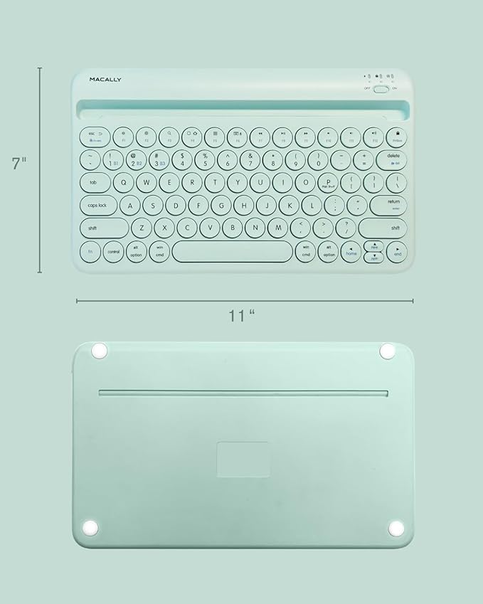 Macally Bluetooth Keyboard for Tablet | Wireless Keyboard for iPad mini/Air/Mini, iPhone (Multi-Device, Built-in Stand, Rechargeable) Easy to Use and Cute Portable - Mint Green