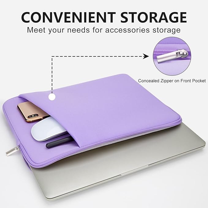 Laptop Sleeve Case with Zipper Accessory Pocket Compatible with 13 to 14 inches MacBook Air/Pro Padded Computer Pouch Cover Shockproof Protective for 13” to 14” Laptop/Chromebook/Tablet,Purple