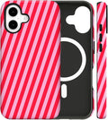 Magnetic for iPhone 17 Case Cute Diagonal Stripes Phone Case, Shockproof Slim TPU and Hard PC Protective Phone Cover Compatible with MagSafe Designed for Women Girls,Red