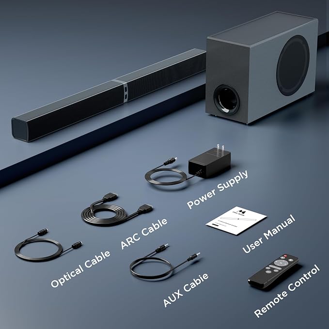 MZEIBO Sound Bar with Subwoofer,120W Soundbar for Smart TV Surround Sound Home Theater System Bluetooth 5.3 Audio Compatible with ARC, AUX, Optical