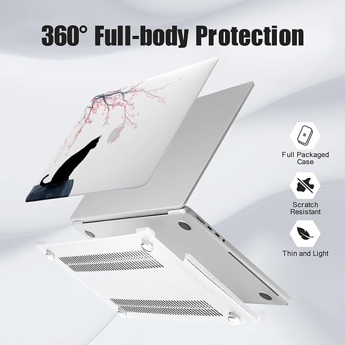 DTangLsm for MacBook Pro 14 inch Case 2026 M5 2025 M4 2024-2021 M3 M2 M1 A3426 A3427 A3434 A3401 A3185 A3112 A2992 A2918 A2779 A2442, Cute Plastic Hard Case for MacBook Pro M5+Keyboard Cover,Black Cat