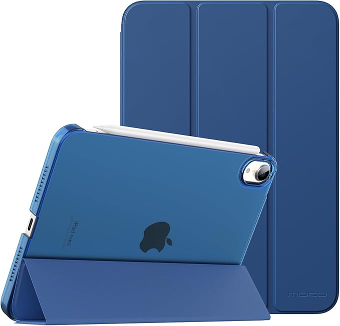 MoKo for iPad mini 7 (A17 Pro) Generation Case 2024, iPad mini 6 Case 2021, 8.3-inch Slim Lightweight Protective Hard Back PC Shell Stand Cover Support Touch ID, Auto Wake/Sleep, Navy Blue