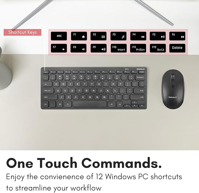 Macally Mini Compact Keyboard - Wireless Keyboards for Desktop PC, Surface, Chromebook, Notebook, Laptop Keyboard, Slim Key Board with 2.4G Wireless USB - Small Keyboard for Travel (Black)
