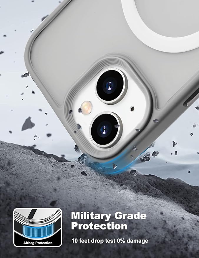 Tigowos for iPhone 15 Magnetic case Fits MagSafe 15FT Drop Resistant Anti-Yellowing Heavy Duty Shockproof Back Cover Fits iPhone 15 Phone Cases 6.1"，Grey