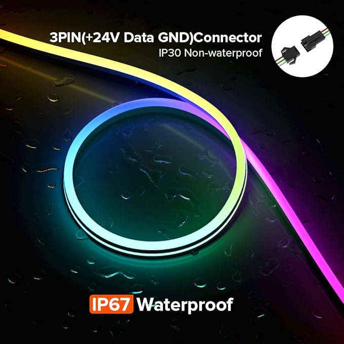 BTF-LIGHTING WS2811 IC RGB Chasing Color Side Emitting Neon Light 9.8FT DC24V 54IC 108LED/m T0615 IP67 Waterproof Flexible Addressable Rope LED Strip for Indoor DIY Decor (No Adapter or Controller)