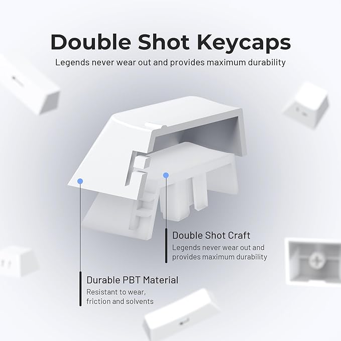 SDYZ White Keycaps - Side Print PBT Keycaps 60 65 75 100 Percent, Double Shot Shine Through Custom Key caps, 132 Keys Set, Cherry Profile, Minimalist Style for Cherry Gateron MX Switche Keyboard