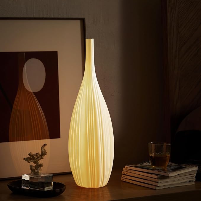 RONDURE 20.6" Modern Ceramic Table Lamp, Fully Dimmable Modern Bedside Lamps for Bedroom, Living Room and Nightstand, White Translucent Ceramic Shade, Warm Ambient Lighting, Corded, Bulb Included