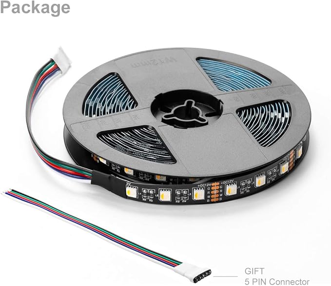 BTF-LIGHTING RGBW LED Strip Lights,UL Listed,5050 4 Colors in 1 RGB + 2700K-3000K Warm White,12V DC,16.4ft/5m 60LEDs/m 12mm Black PCB, IP30 for Home Decoration(No Adapter or Controller)