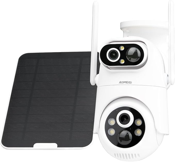 Eseecloud Dual Lens Solar Security Camera Wireless Outdoor, 5GHz Wi-Fi, Battery, AI Motion Tracking,Color Night Vision, Two Way Audio, Easy to Setup, Audible Flashlight Siren, 180 Days Exchange Policy