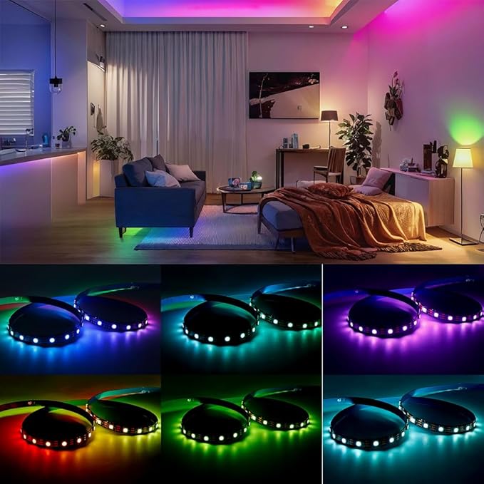 WS2812B IC RGB 5050SMD ECO Individual Addressable LED Strip Light, 16.4FT 300LED 60LED/m Flexible Full Color IP30 DC5V Black PCB for DIY Project (No Power Adapter or Controller)