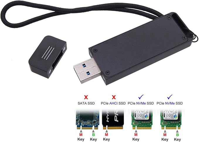 Xiwai USB 3.1 Gen2 10Gbps to NVME PCI-E M-Key Solid State Drive External Enclosure 2230/2242mm