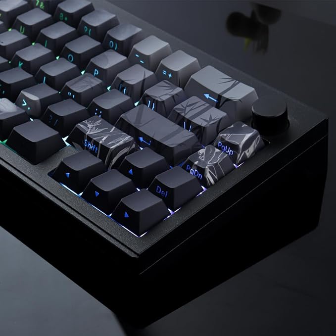 Tsungup PBT Keycaps - Side Print Keycap Set,135 Keys Bamboo Sea Custom Key caps Gradient Grey Shine Through Cherry Profile Keyboard Keycaps for Cherry MX Switches Mechanical Keyboards